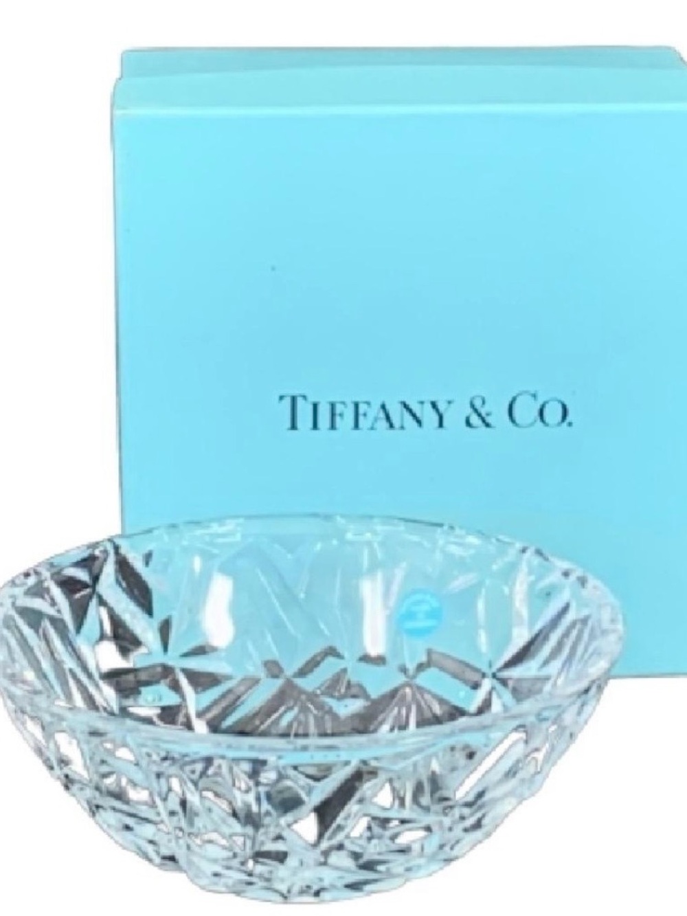 Tiffany & Co. Clear Cut Crystal Bowl Rock Out Faced edges and Tiffany Blue Box